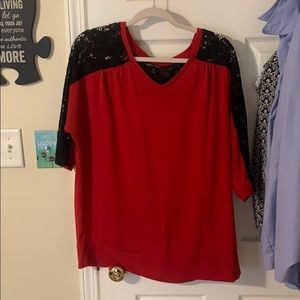 Red sweater with black lace